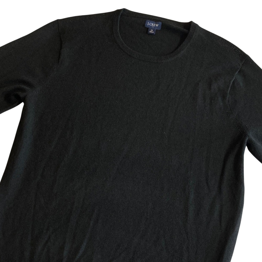 J.Crew Mens M Merino Wool Blend Crewneck Sweater Black AP638 FA24 Cozy Preppy
